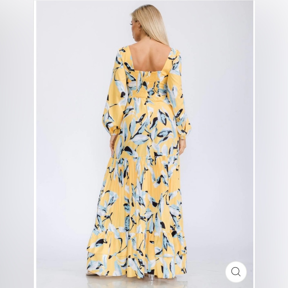 CHICWAYS Women Long Sleeve Tiered Yellow Multi Floral Maxi Dress Size Various - Picture 14 of 15